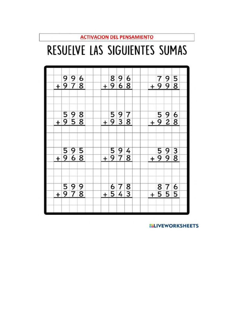 Sumas de Tres Cifras | PDF