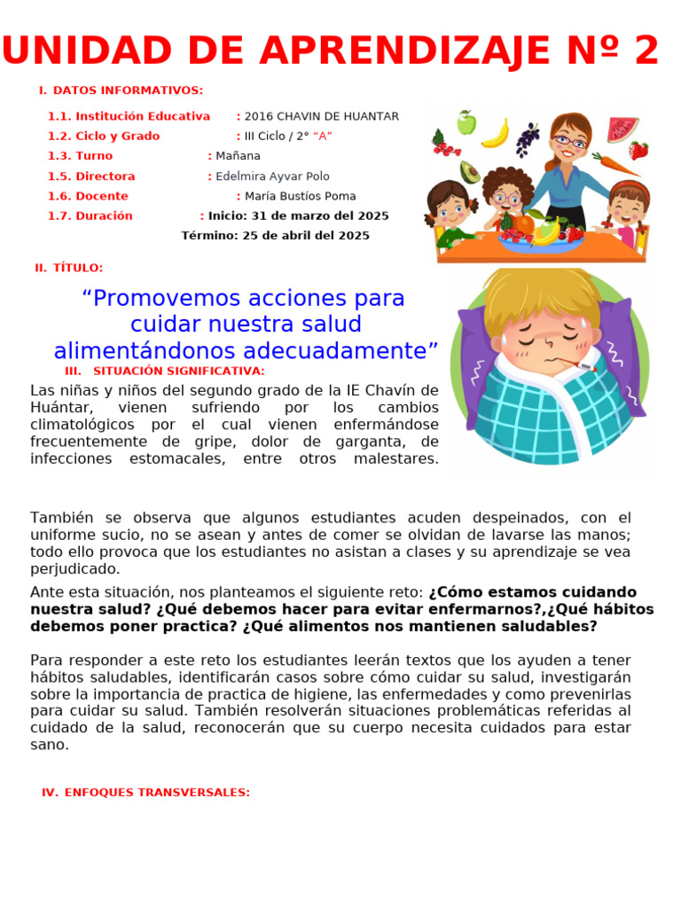 Hábitos Saludables en Chavín de Huántar | PDF | Las emociones | Aprendizaje