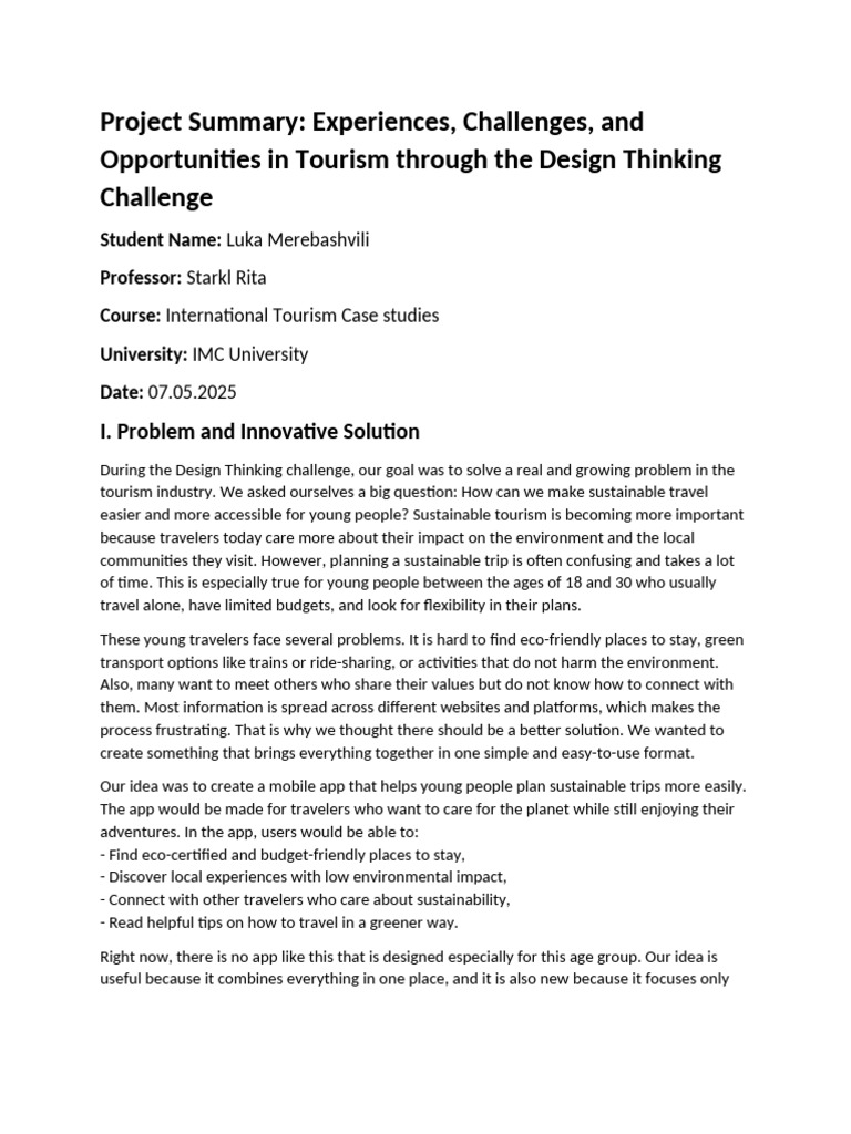 Sustainable Travel App for Young Tourists | PDF | Design Thinking | Thought