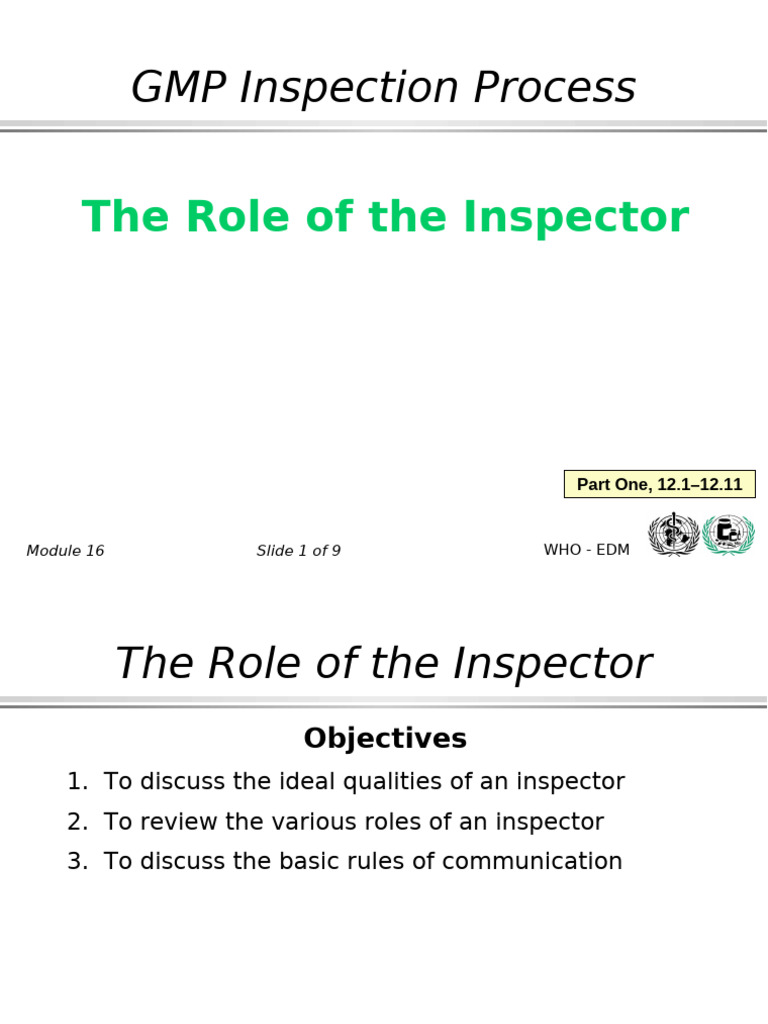 Roles and Responsibilities of Inspectors | PDF | World Health Organization