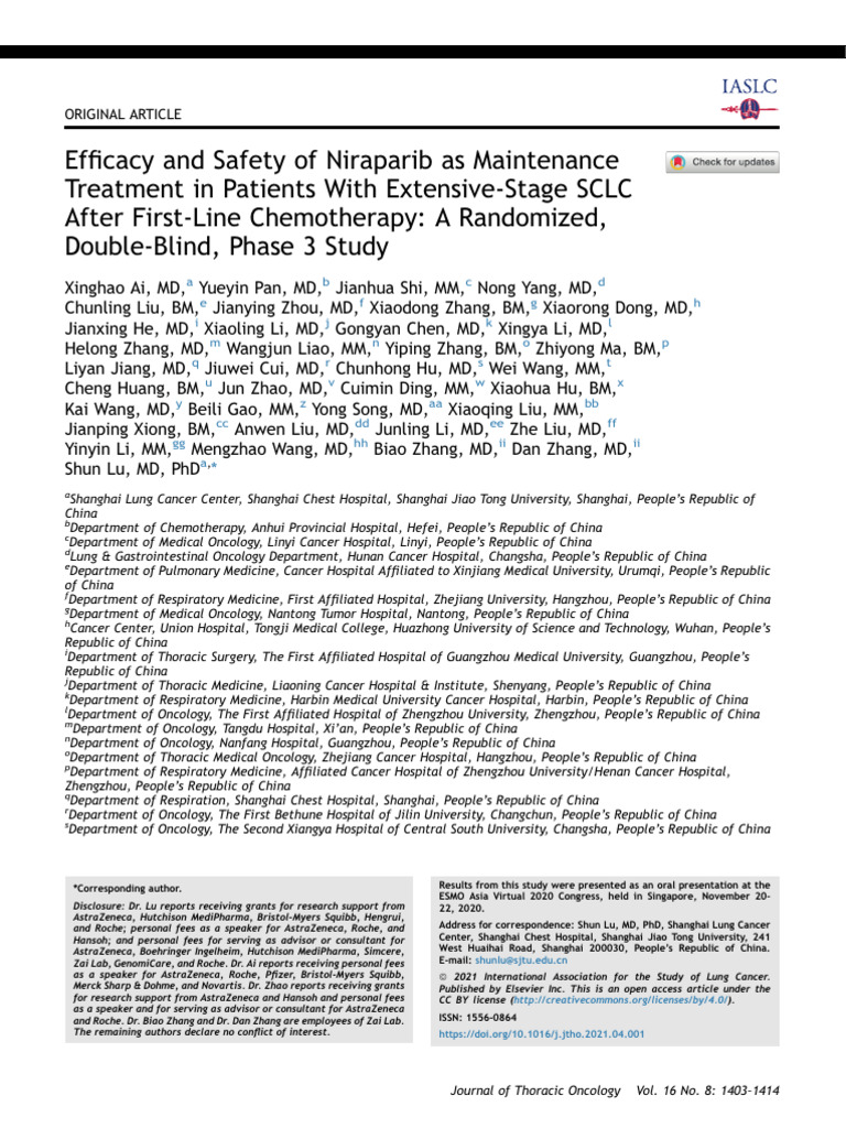 Efficacy and Safety of Niraparib As Maintenance TR | PDF | Chemotherapy ...