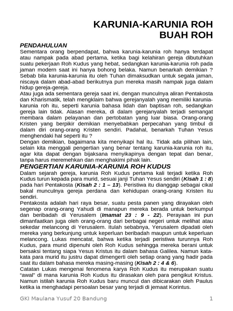 Karunia Roh Kudus dan Buahnya | PDF