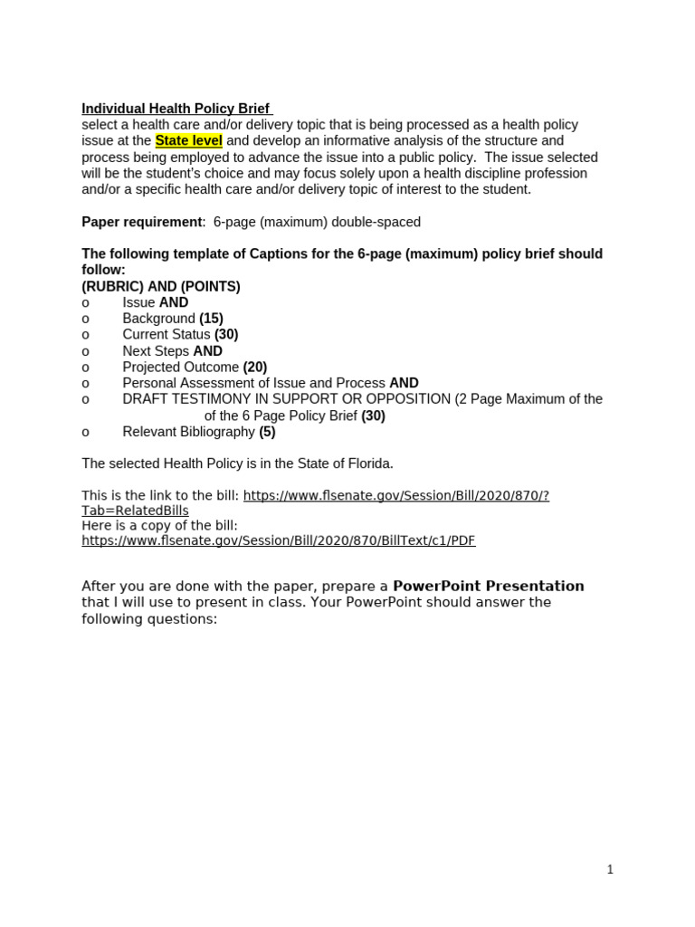 Florida Health Policy Brief Template | PDF