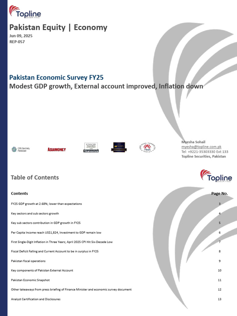 Pakistan Economic Survey FY25 Insights | PDF | Government Budget ...