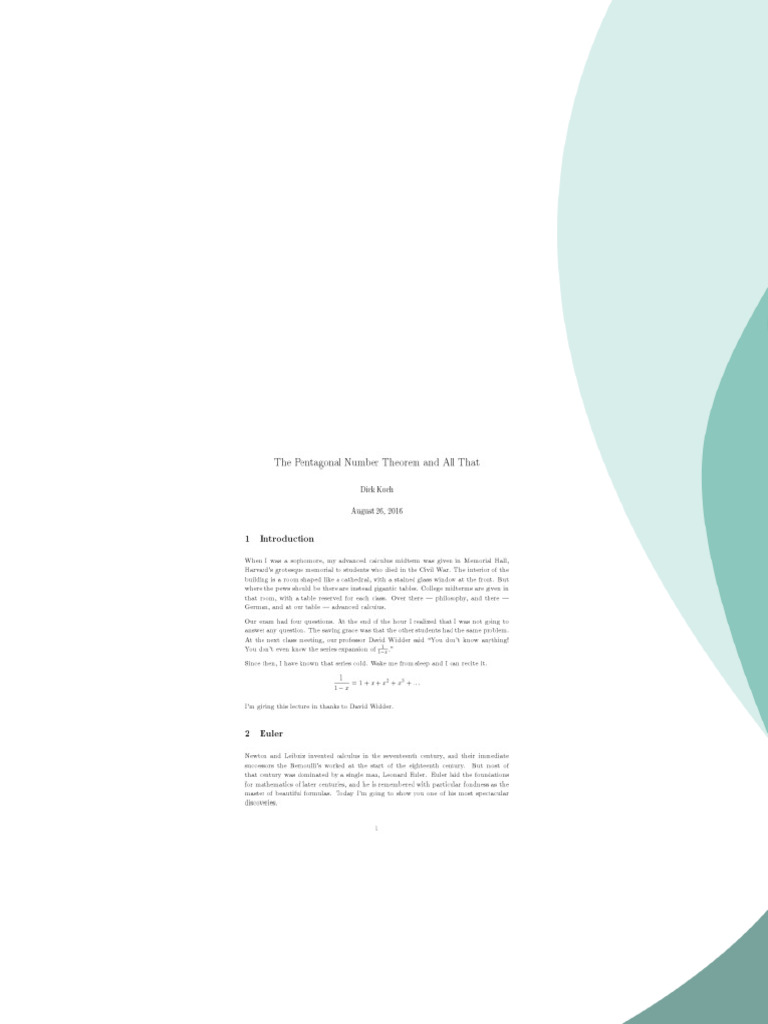 The Pentagonal Number Theorem and All ThatKoch download PDF