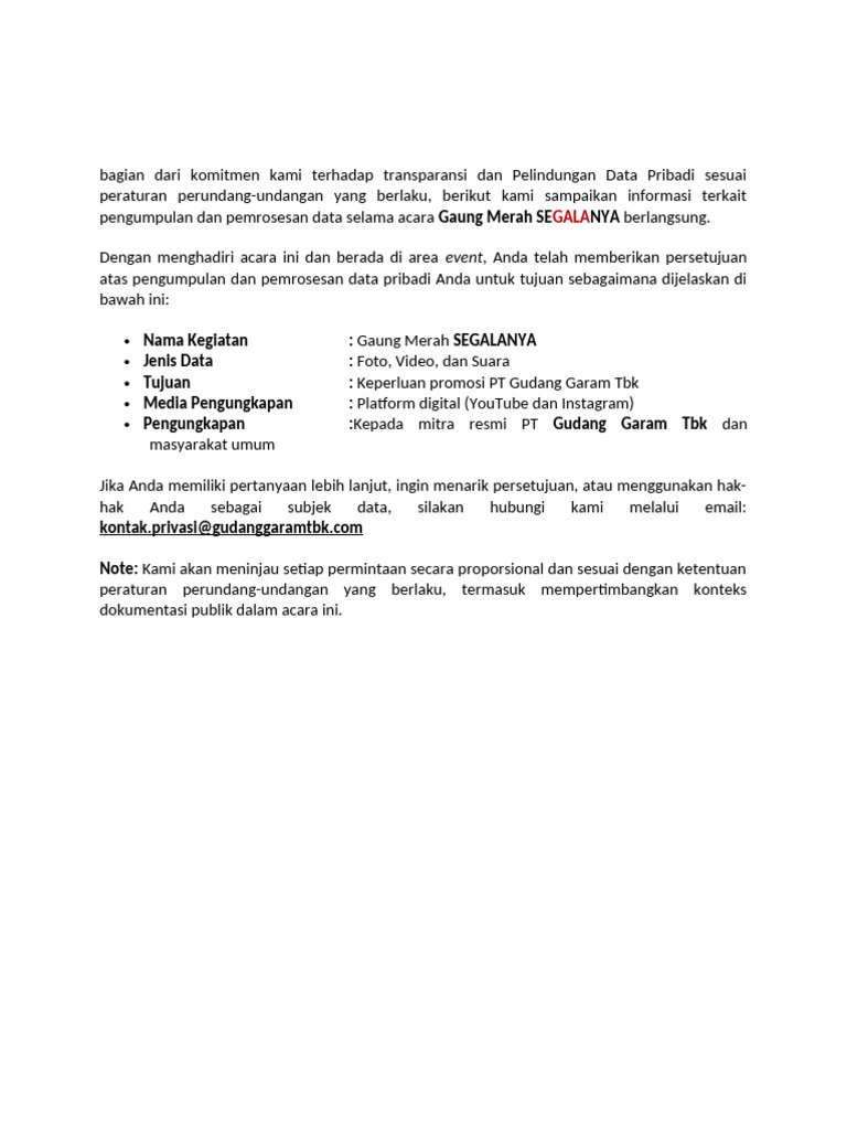 Kebijakan Privasi Acara Gaung Merah | PDF