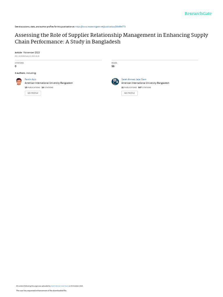 Supplier Relationship Management Impact | PDF | Supply Chain | Supply ...