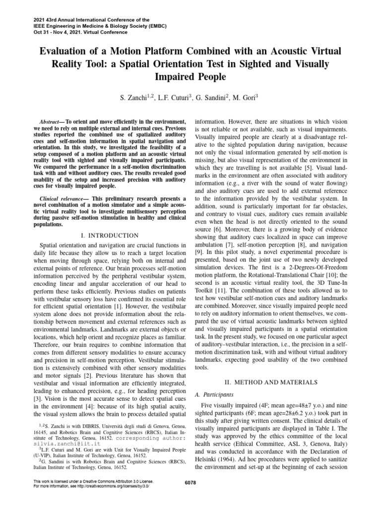 Motion Platform and Acoustic VR for Orientation | PDF | Perception ...