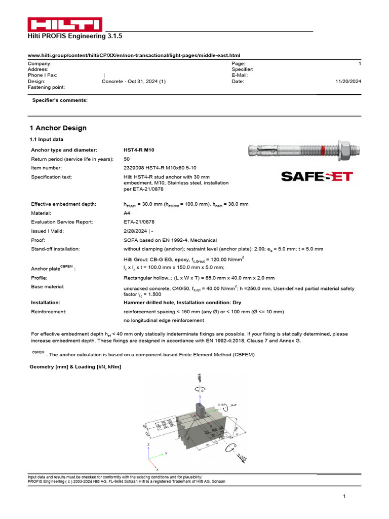 HST4-R Anchor Design per ETA-21/0878 | PDF | Structural Engineering ...