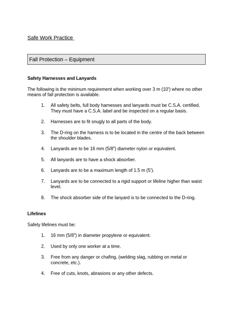 Fall Protection Equipment Requirements | PDF