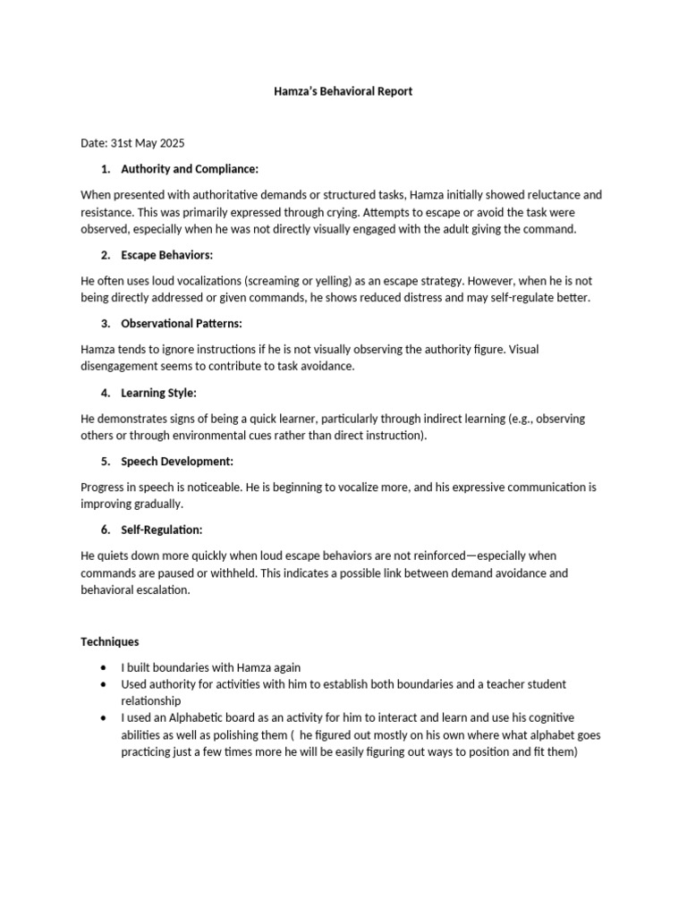 Hamza's Behavioral Analysis Report | PDF