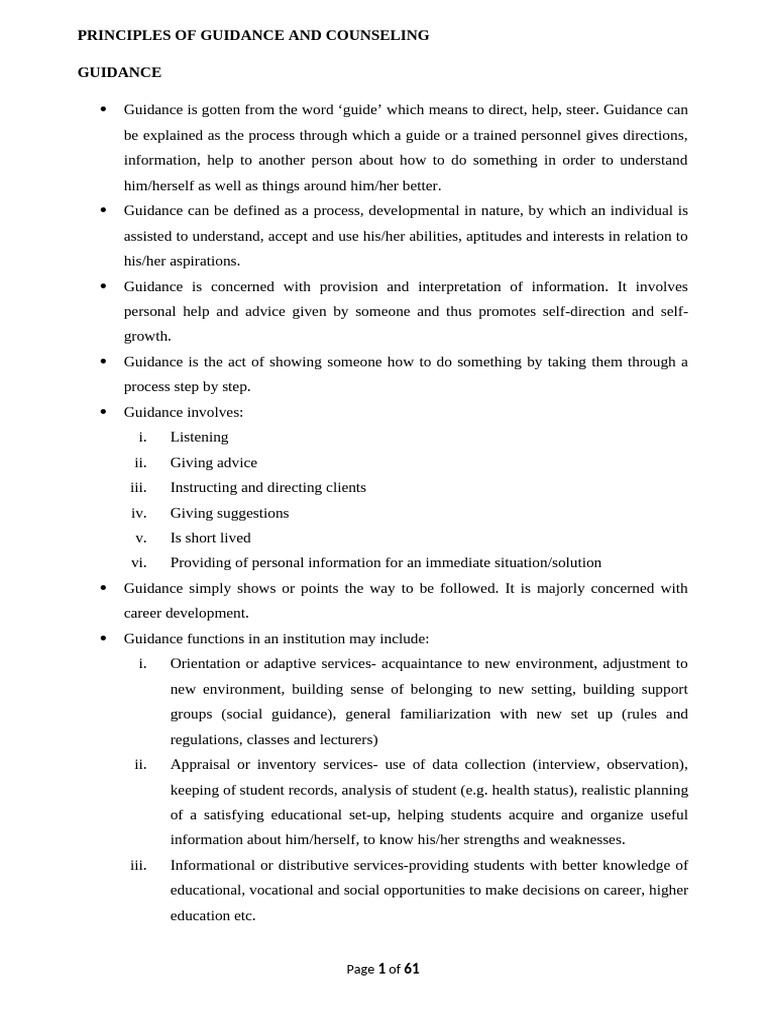 Guidance and Counseling Principles Explained | PDF | Counseling ...