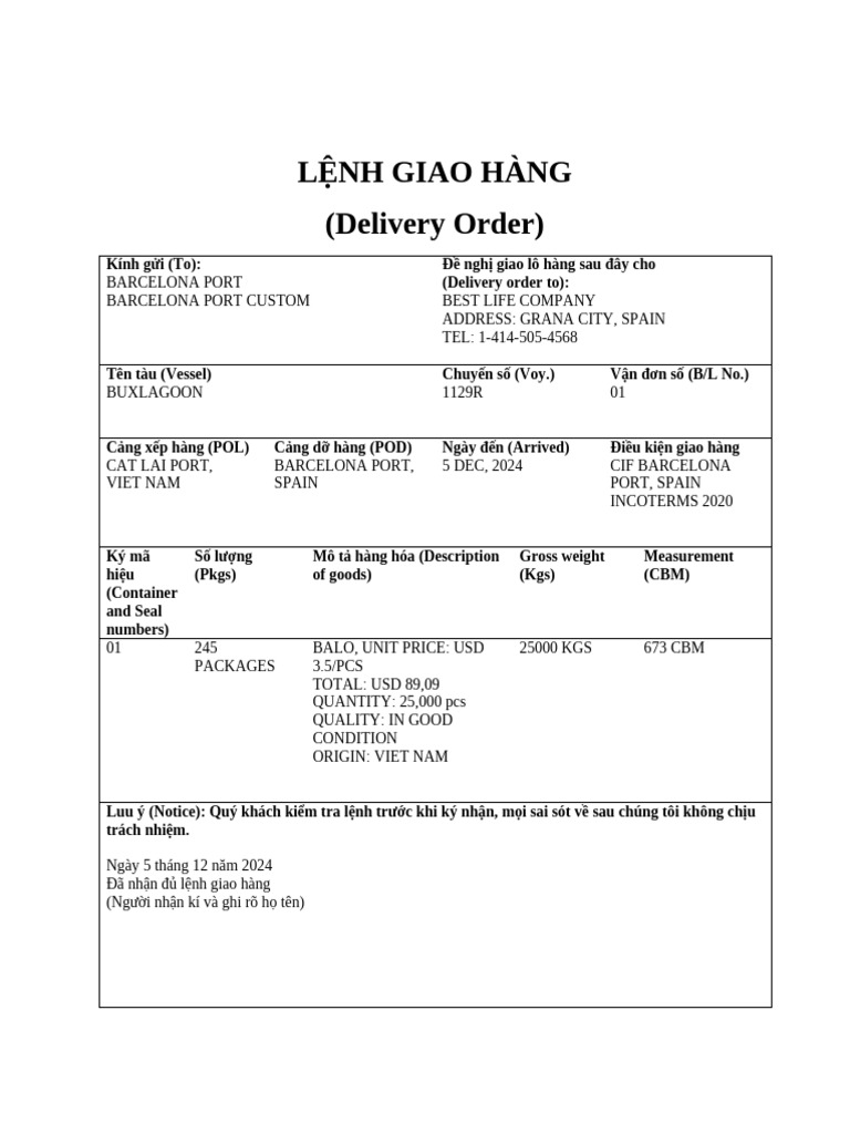 Delivery Order | PDF