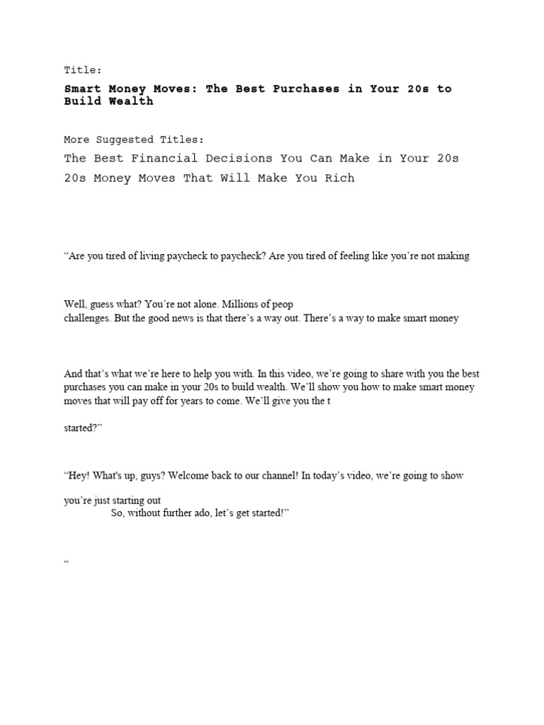 Smart Money Moves for Wealth in 20s | PDF | Debt | Interest