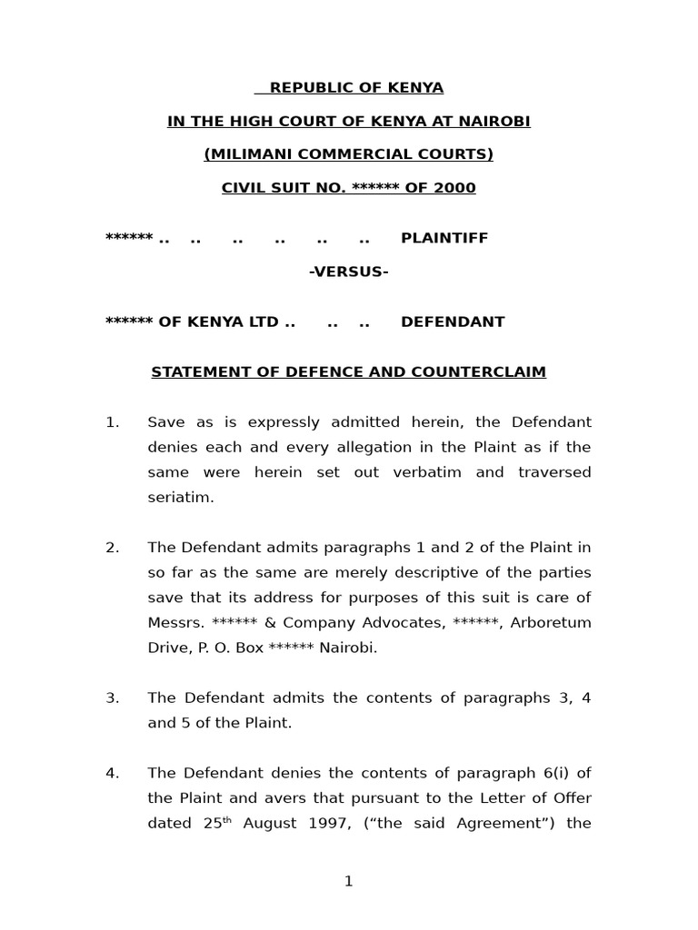 Statement of Defence and Counterclaim | PDF | Debtor | Lawsuit