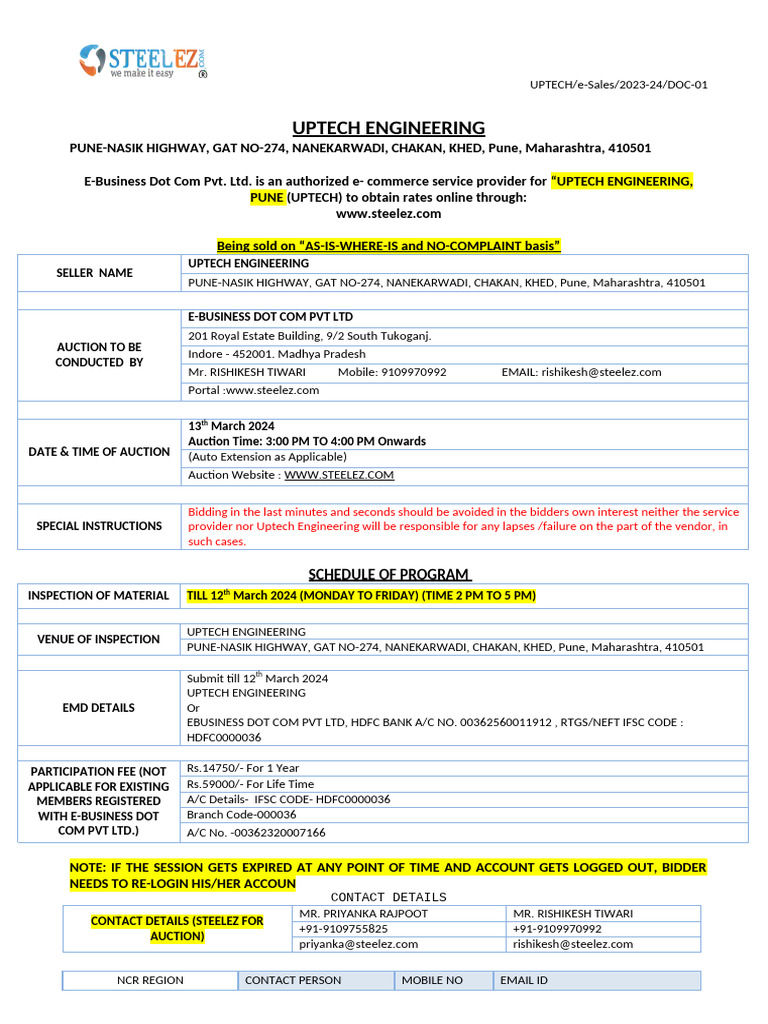 Uptech Engineering Pune Eauc 13 March 24 | PDF | Auction