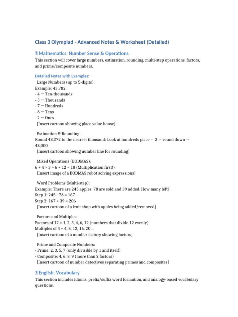 Class 3 Olympiad Worksheets & Notes | PDF
