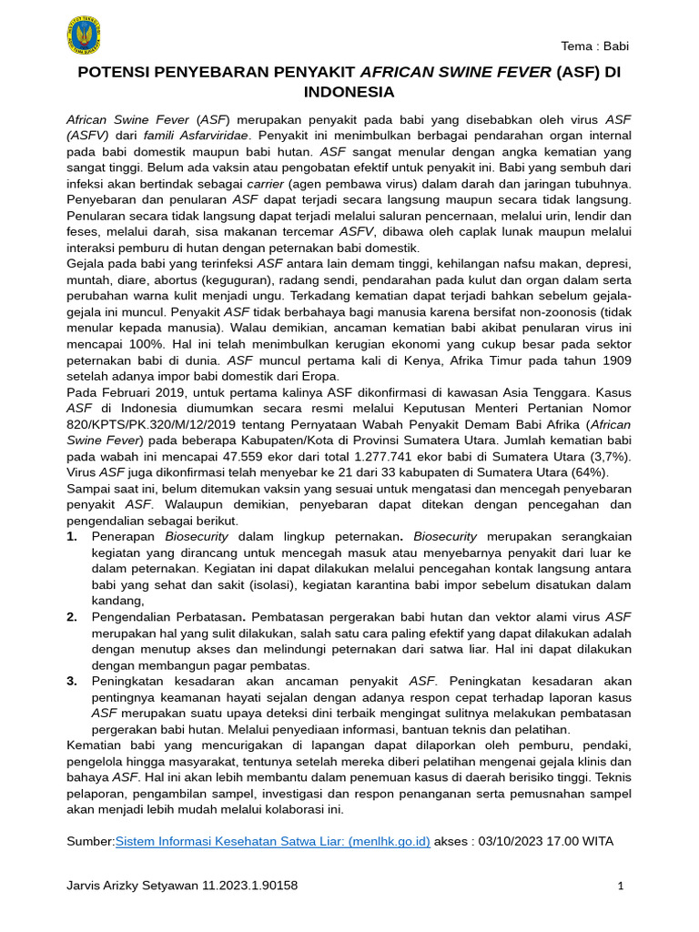 Penyebaran Penyakit ASF pada Babi | PDF