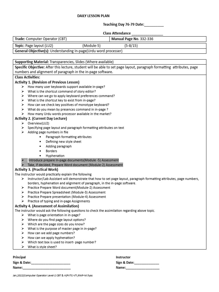 Daily Lesson Plan: In-Page Formatting | PDF | Page Layout | Microsoft Word