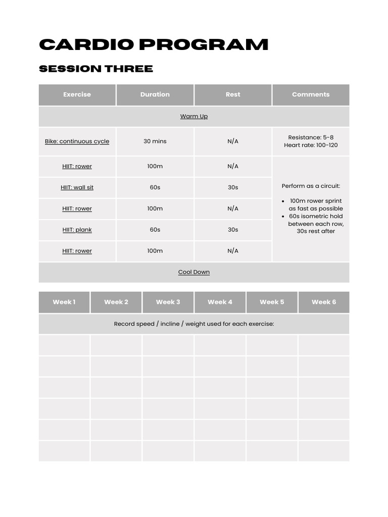 Cardio Program Session 3 | PDF