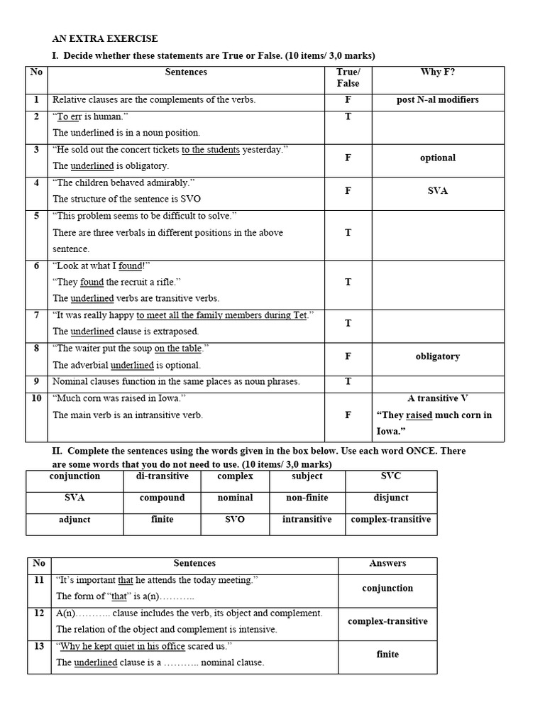 An Extra Exercise | PDF | Clause | Verb