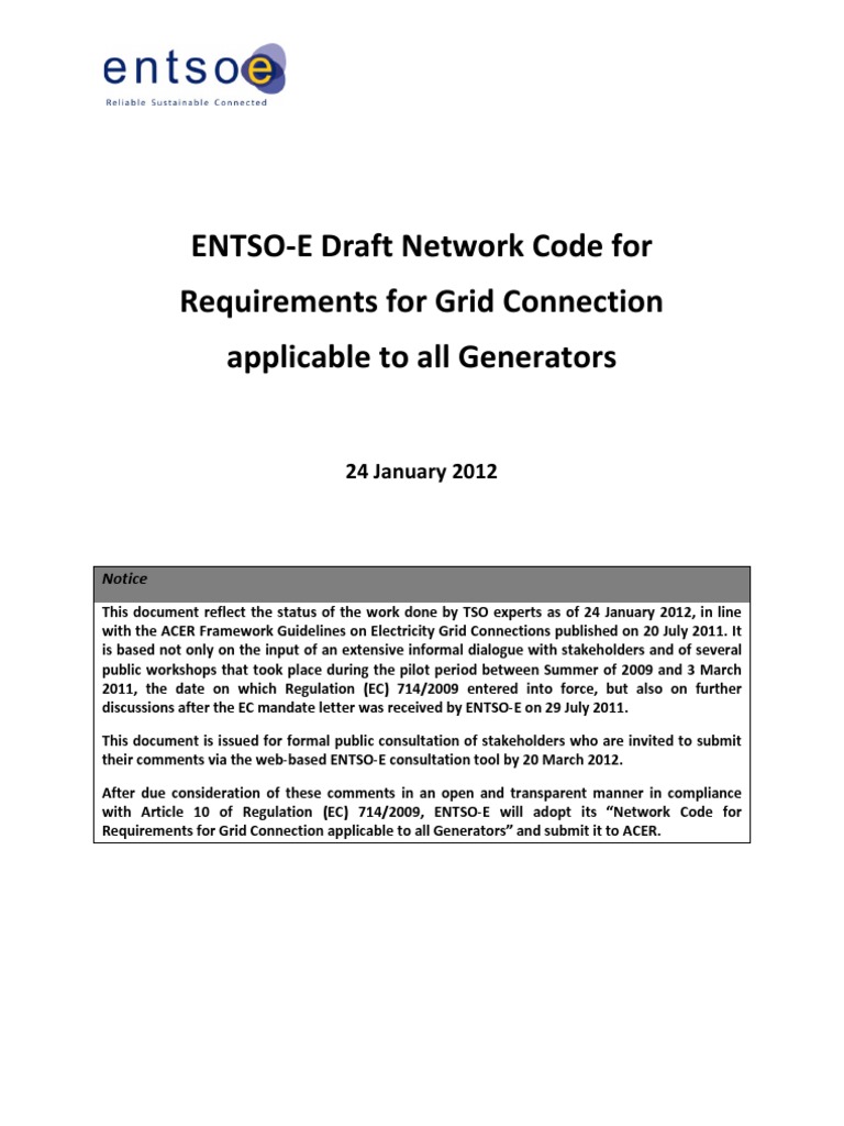 Network Code For Requirements For Grid Connection Applicable To All