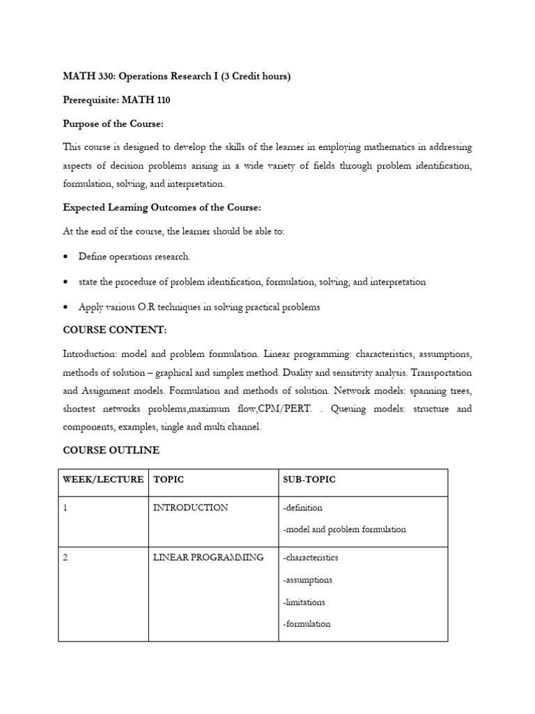 MATH 330: Intro to Operations Research | PDF | Linear Programming ...