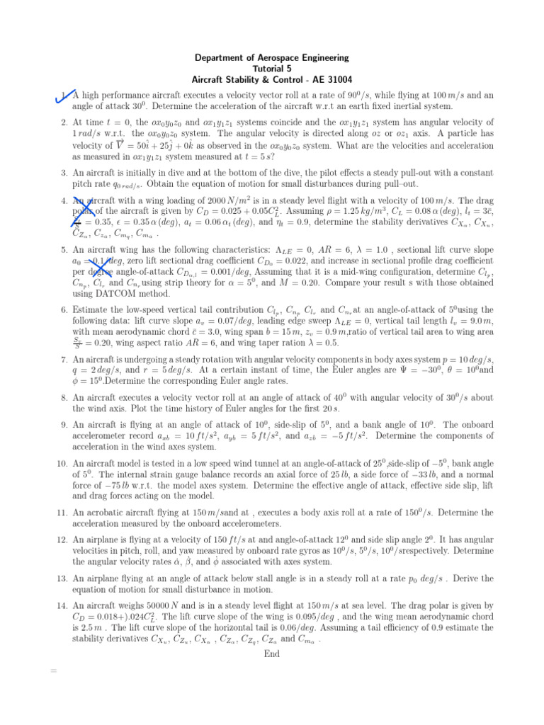 Aircraft Stability & Control Tutorial 5 | PDF | Rotation | Velocity
