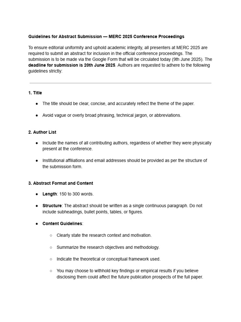 MERC 2025 Abstract Submission Guidelines | PDF | Abstract (Summary)