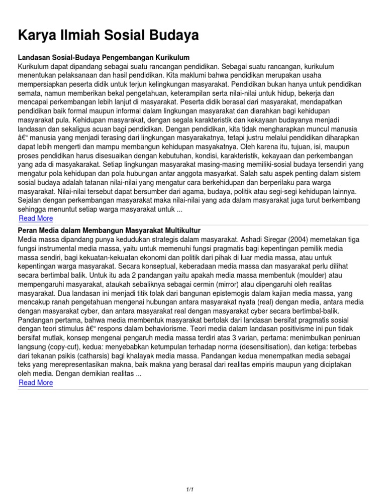 Karya Ilmiah Sosial Budaya