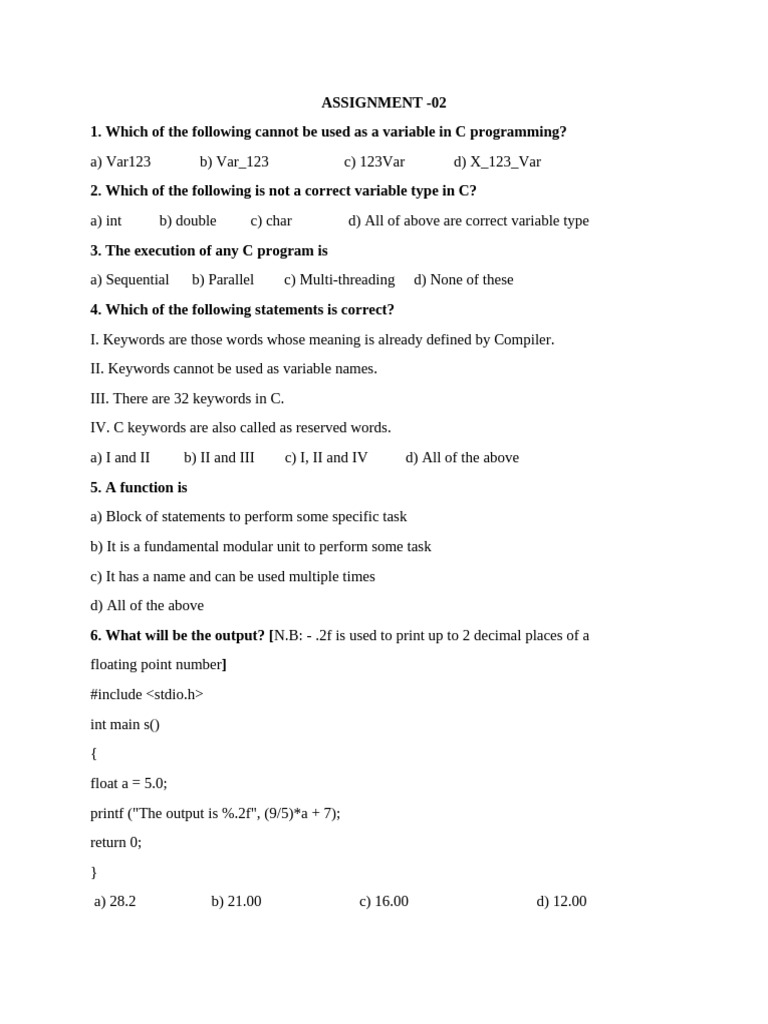C Programming Assignment Questions | PDF
