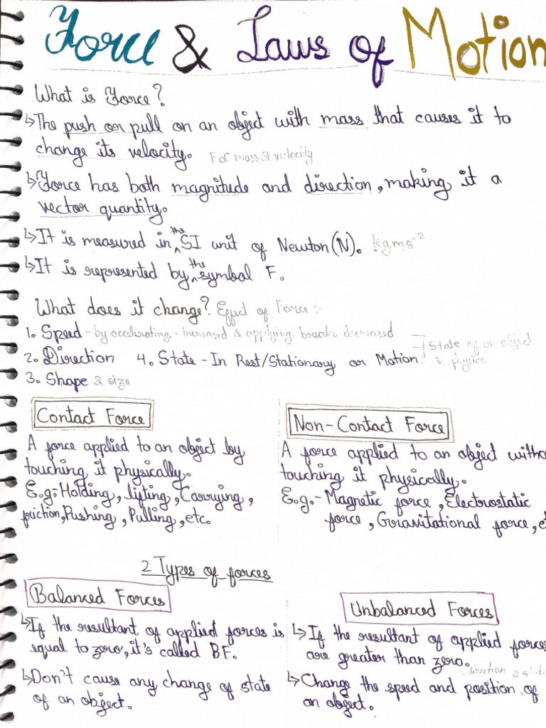 Class 9th Force and Motion Notes | PDF