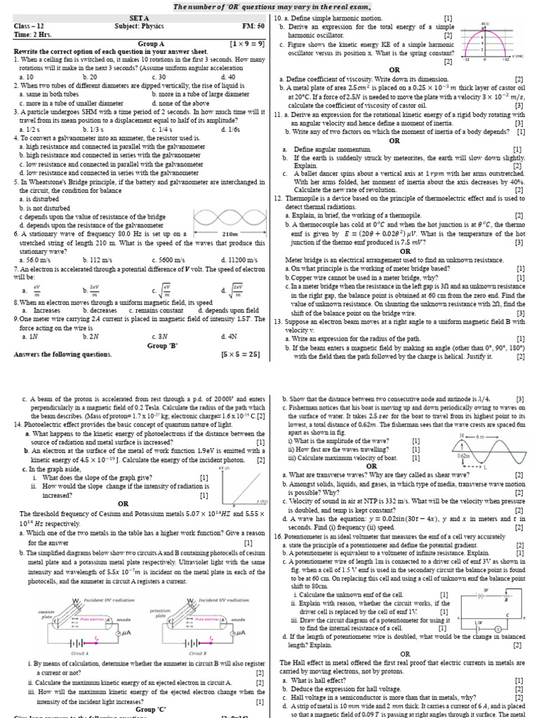 Class 12 Physics Exam Questions | PDF | Photoelectric Effect | Electron