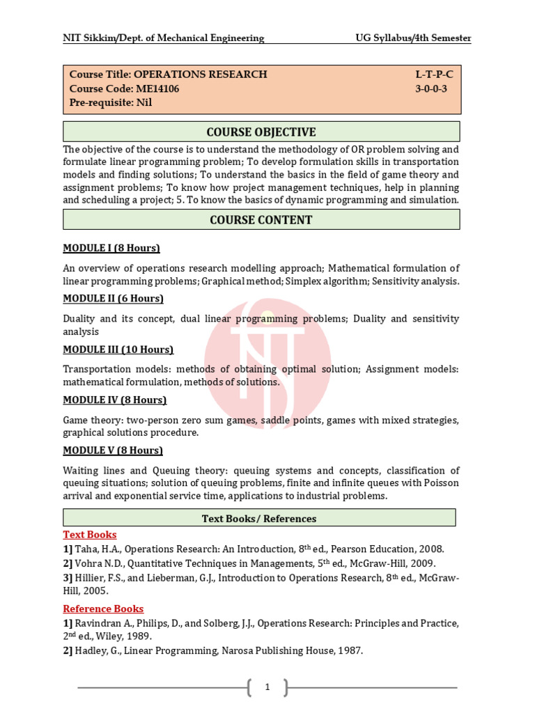 Operations Research Syllabus - 4th Sem | PDF