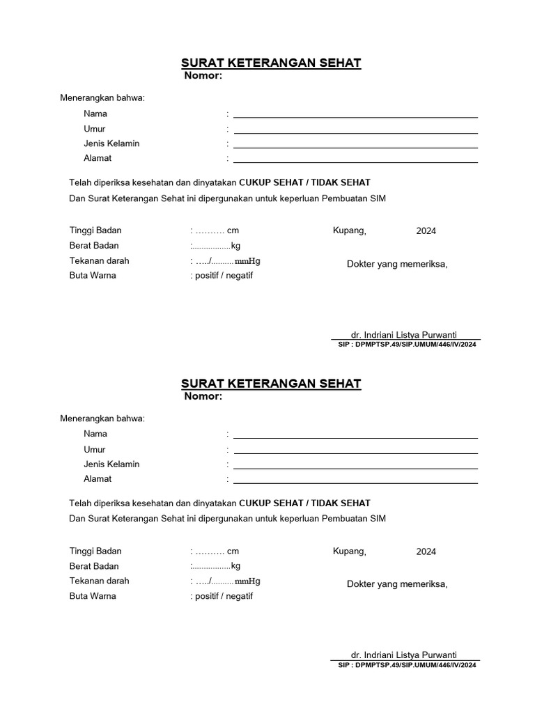 Surat Keterangan Sehat untuk SIM | PDF