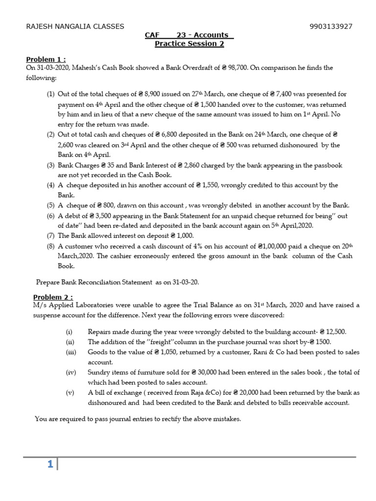 Accounting Practice Problems PDF | PDF | Cheque | Banks