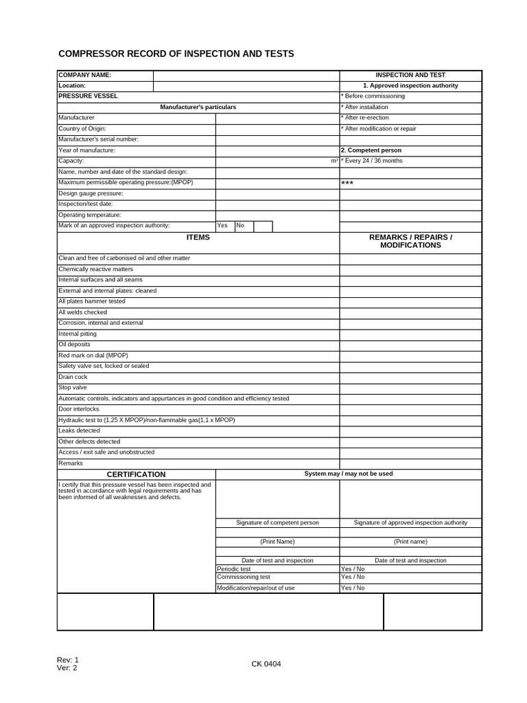 Compressor Daily Checklist | PDF | Valve | Leak
