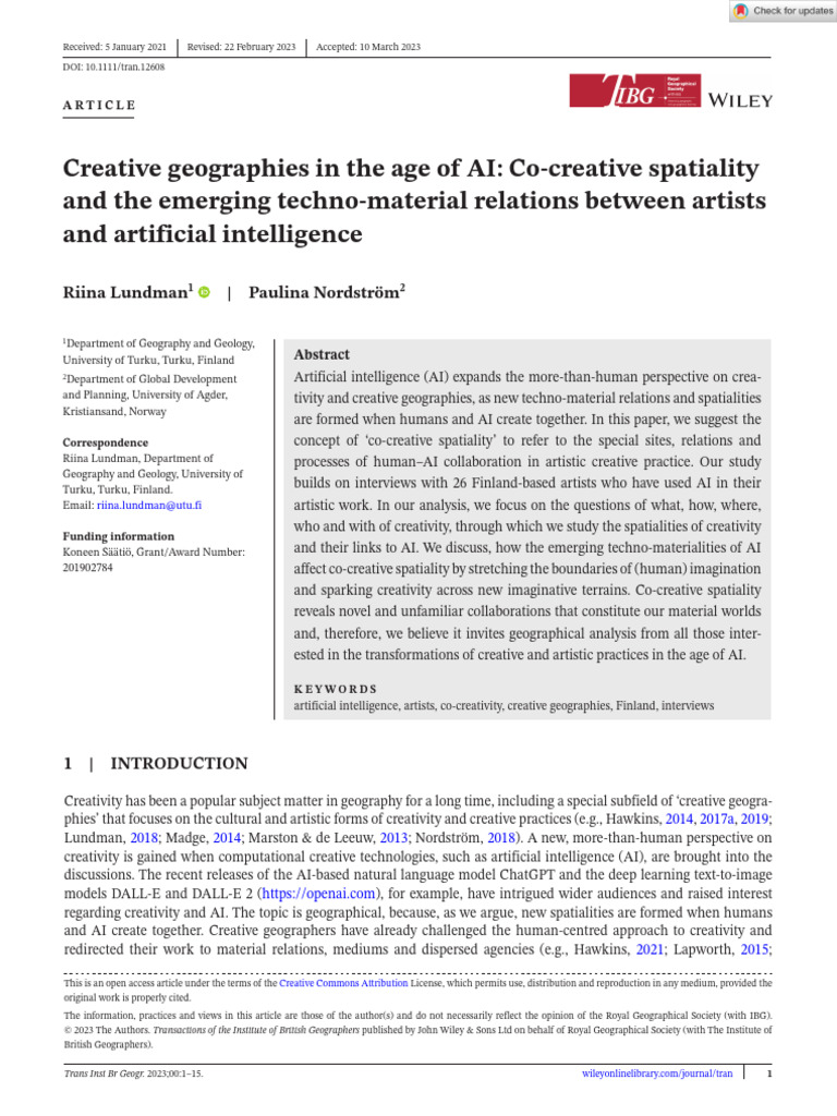 Creative Geographies In The Age Of Ai Co Creative Spatiality And The