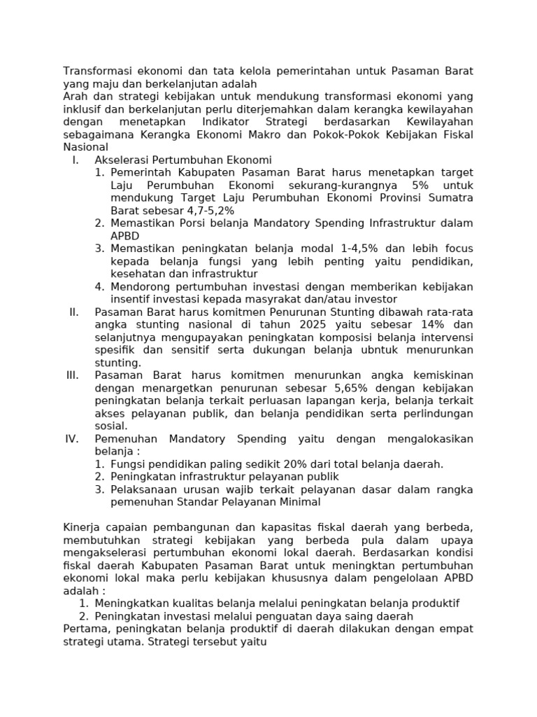 Transformasi Ekonomi Dan Tata Kelola Pemerintahan Untuk Pasaman Barat ...