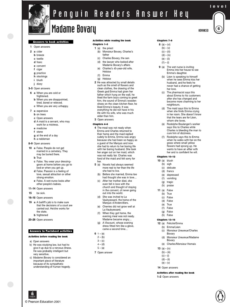 Madame Bovary. Answer Key 2001 PDF Madame Bovary