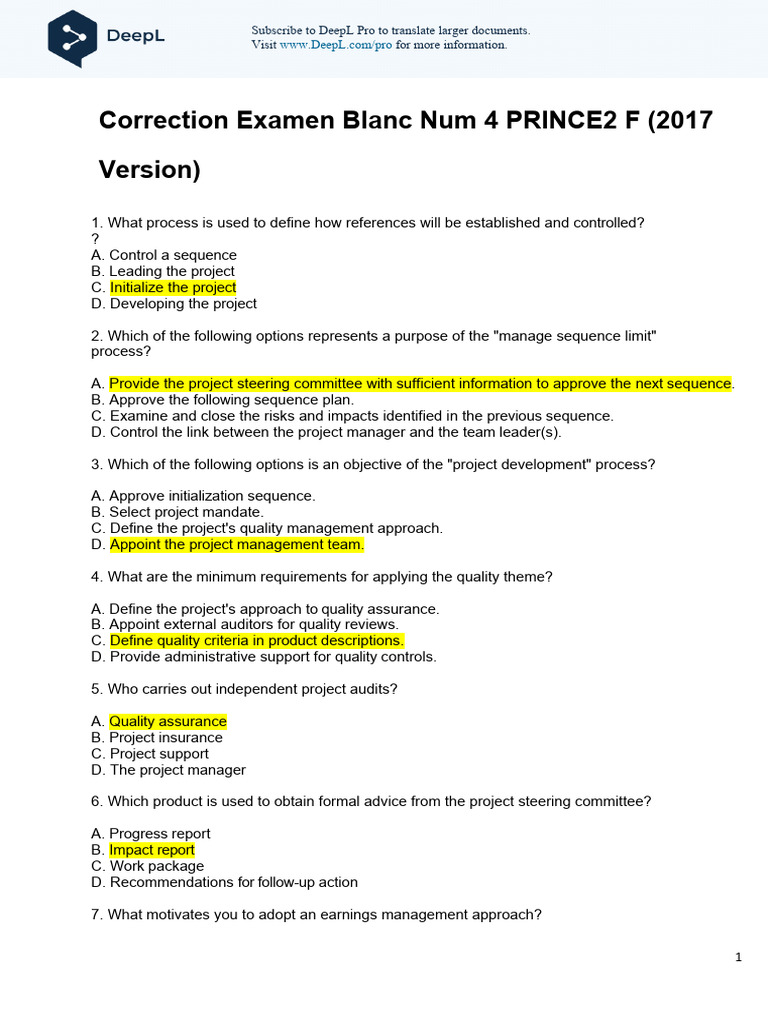 PRINCE2 Exam Correction Guide | PDF | Project Management | Risk