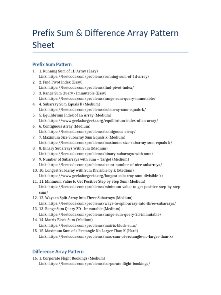 Prefix Sum and Difference Array Sheet | PDF | Algorithms And Data ...