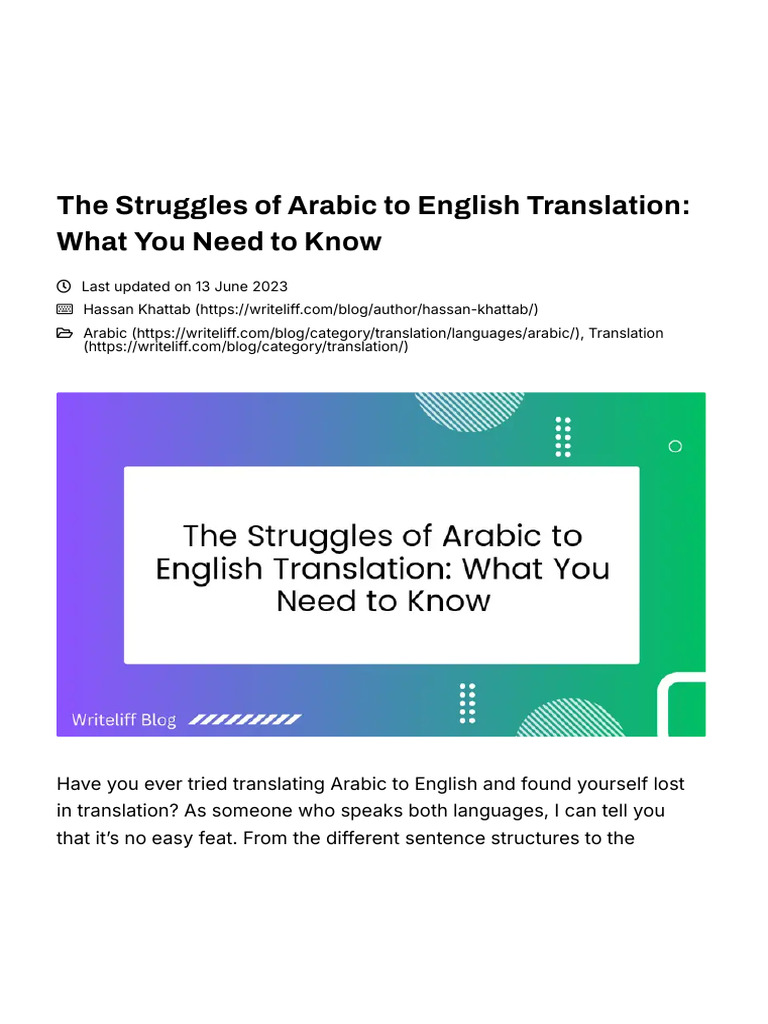 Arabic to English Translation Challenges | PDF | English Language | Arabic