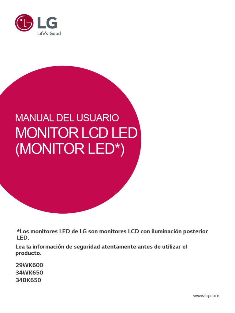 Manual de Usuario Monitores LG 29WK600 y 34WK650 | PDF | Hdmi | Tornillo