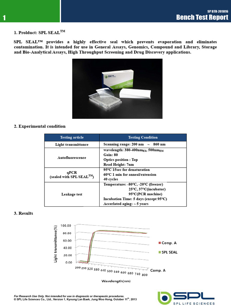 SPL SEAL™ Analytical Bench Testing Results | PDF | Real Time Polymerase ...