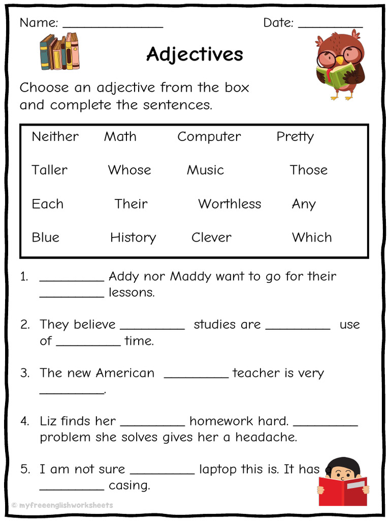 Adjectives Worksheet 8 Hard Choose An Adjective | PDF