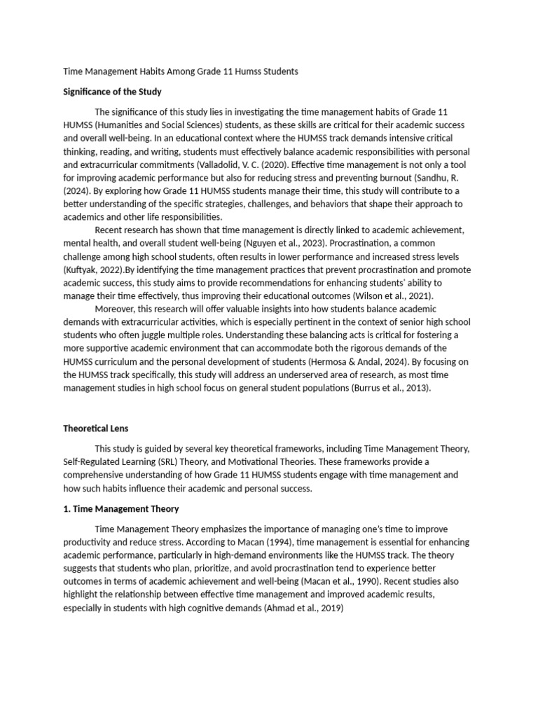 Time Management in Grade 11 HUMSS Students | PDF | Motivational ...