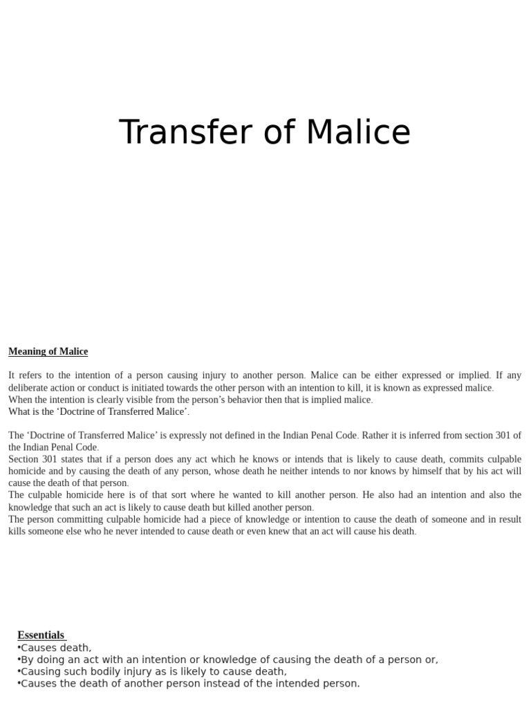 Doctrine of Transferred Malice Explained | PDF | Negligence | Common Law