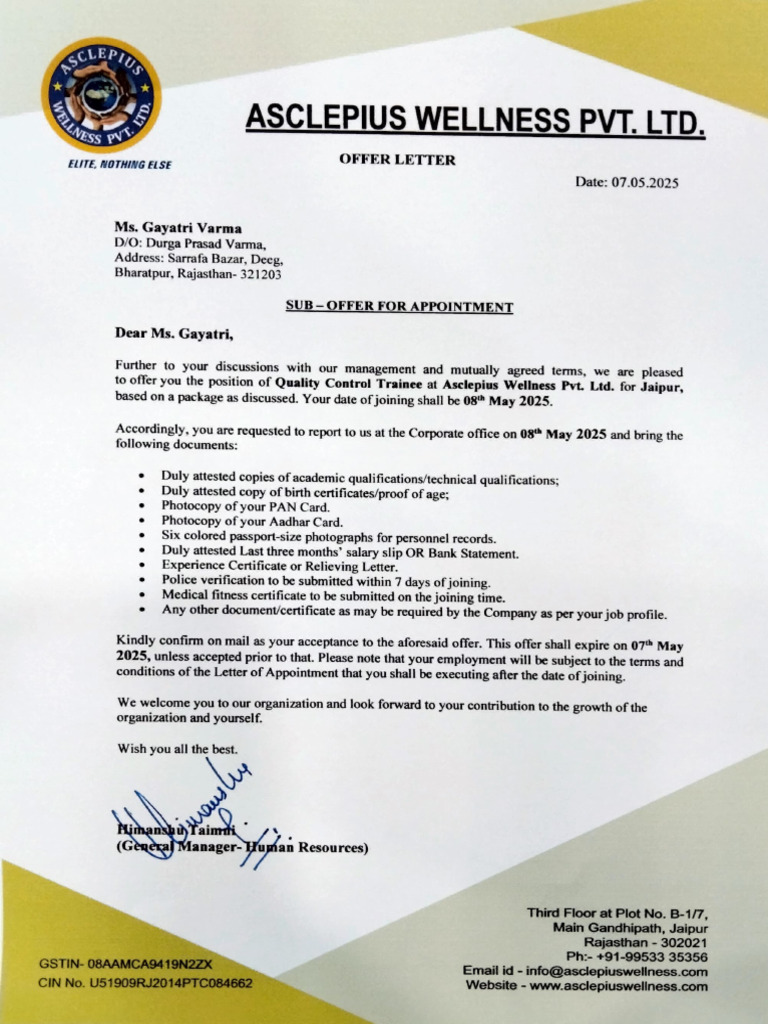 Offer Letter - Gayatri Varma | PDF | Access Control | Authentication