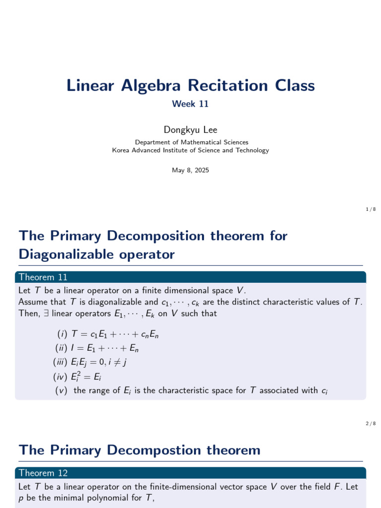 Primary Decomposition Theorem in Linear Algebra | PDF | Linear Map ...